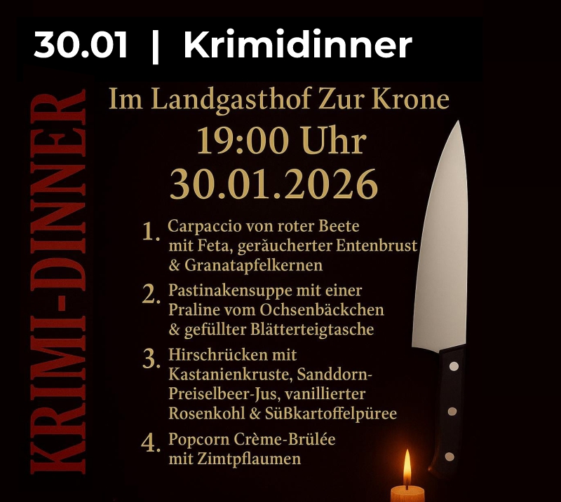 Krimi-Dinner am 30.01.2026 im Landgasthof zur Krone